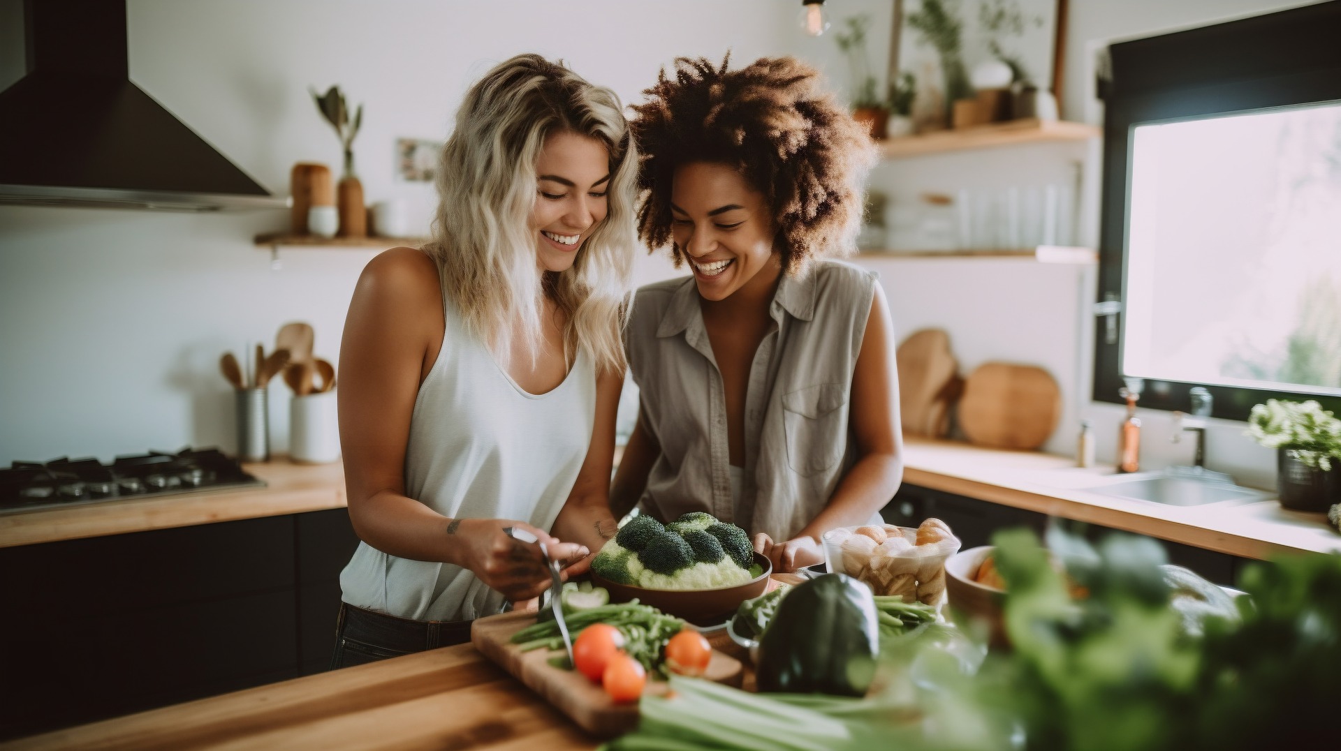 Una pareja cocinando